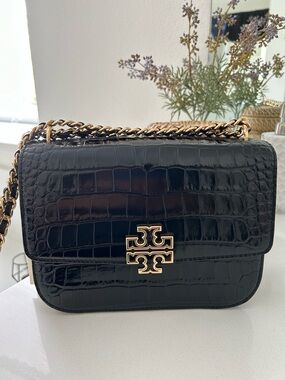 Tory Burch Black Croc-Embossed Shoulder/Crossbody Bag with Gold Hardware NWT